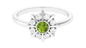 0.50 CT Natural Peridot Statement Ring with Diamond Stones