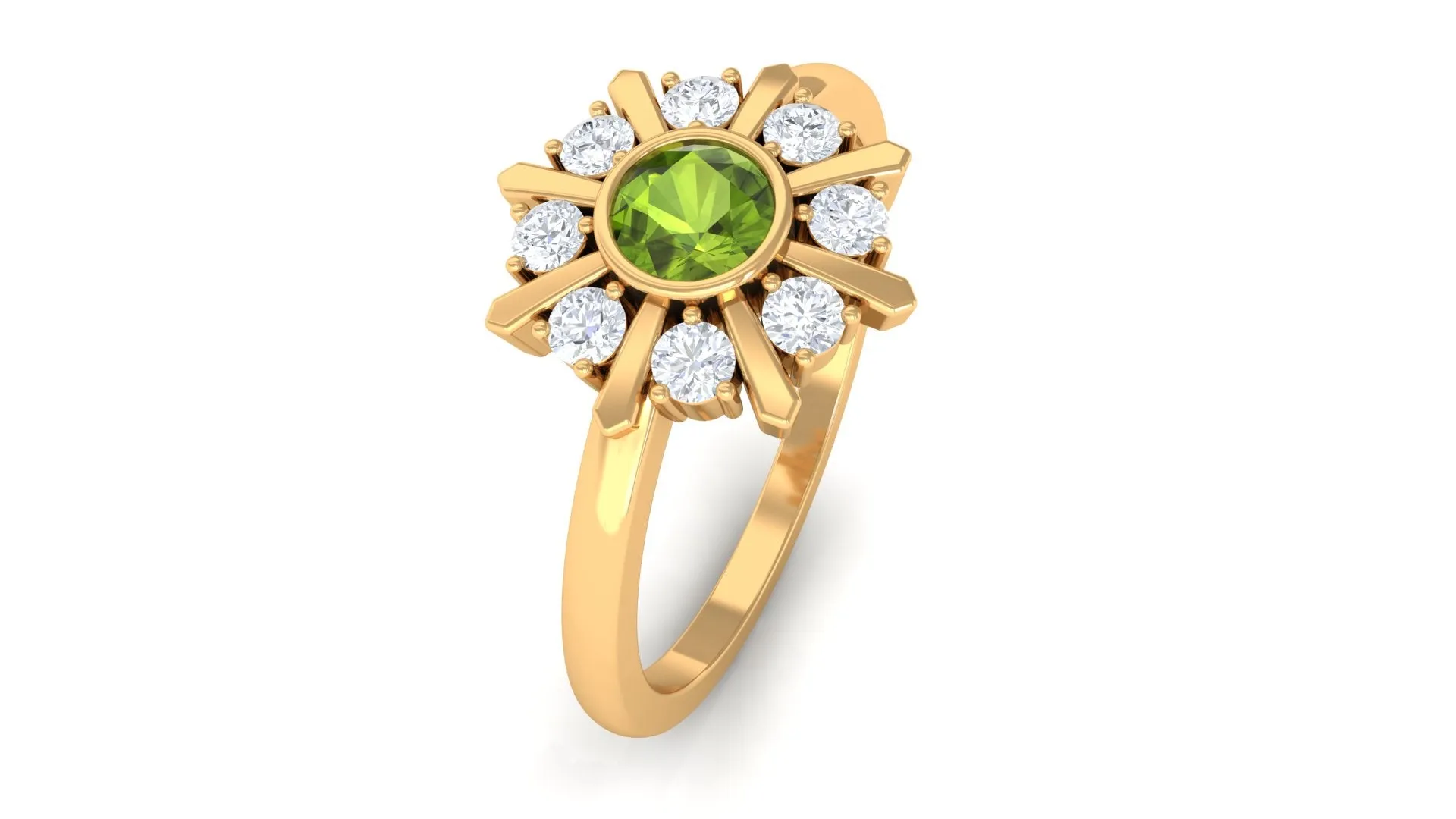 0.50 CT Natural Peridot Statement Ring with Diamond Stones