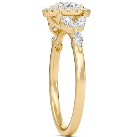 1 CT Lab Grown Diamond Round Halo Leaf Ring