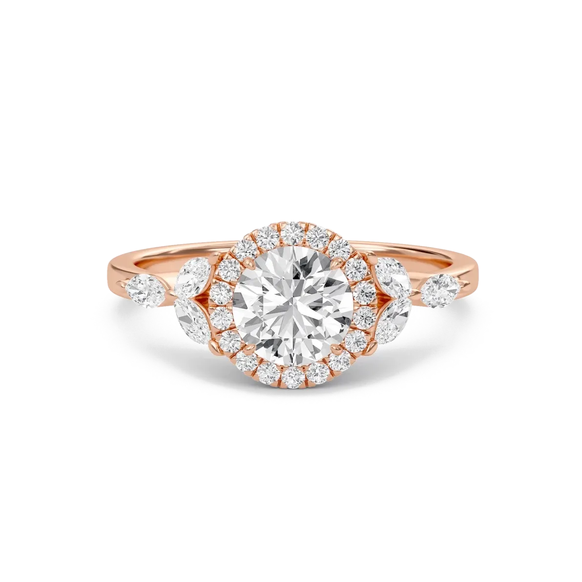 1 CT Lab Grown Diamond Round Halo Leaf Ring