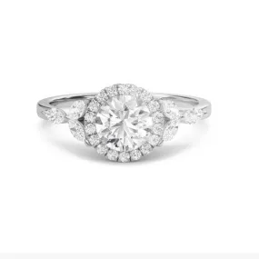 1 CT Lab Grown Diamond Round Halo Leaf Ring