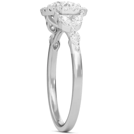 1 CT Lab Grown Diamond Round Halo Leaf Ring