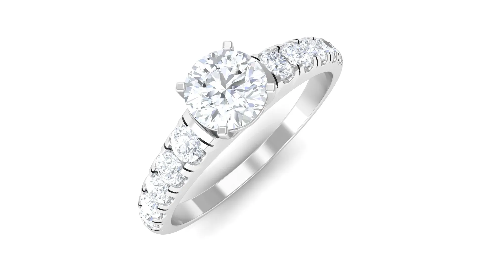 1 CT Round Cubic Zirconia Side Stone Engagement Ring