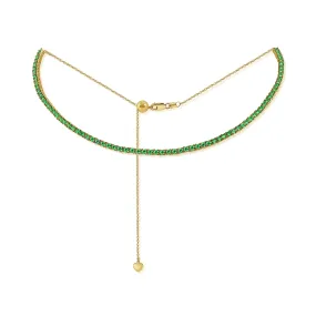 14k Gold & Green Emerald Choker Tennis Necklace - 3.90ct