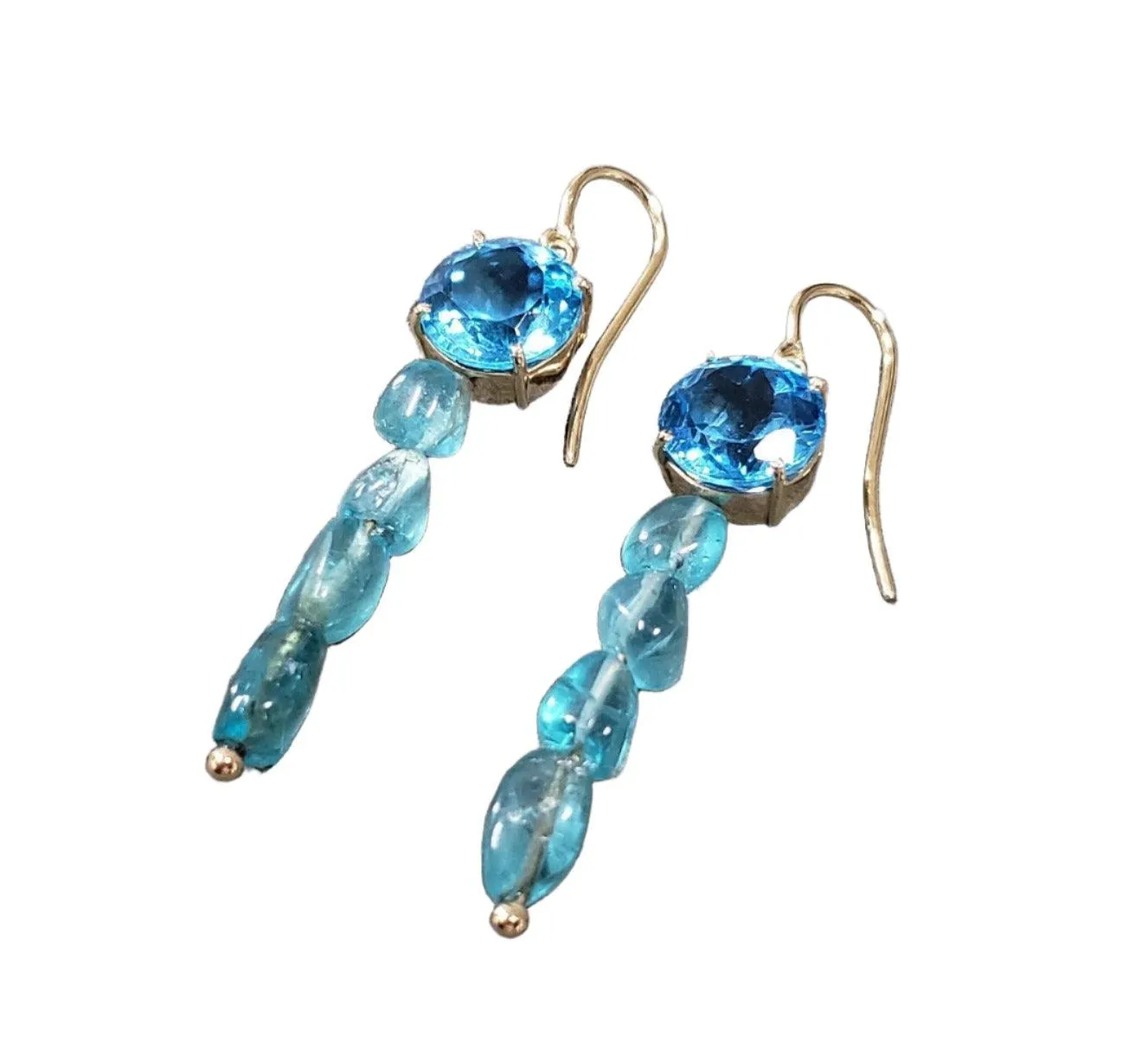 14k Gold Apatite and Swiss Blue Topaz Natural Gemstone Earrings