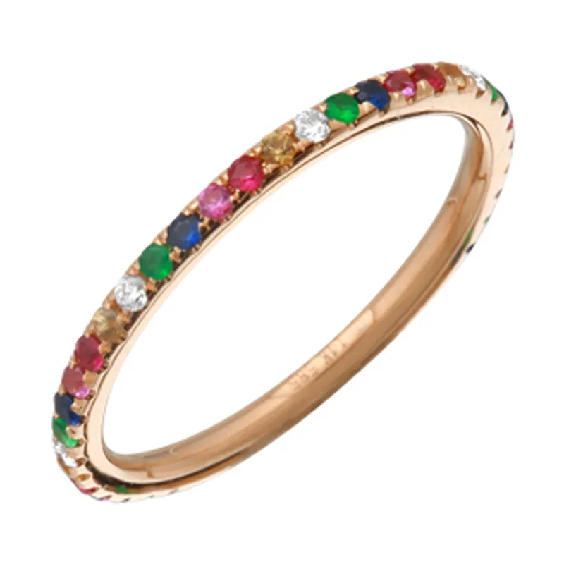 14K Rose Gold Rainbow Multi-Sapphire Ring