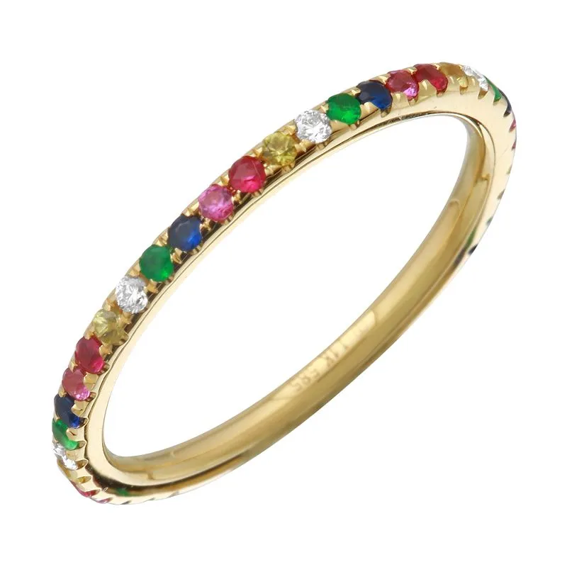 14K Rose Gold Rainbow Multi-Sapphire Ring