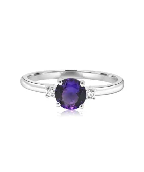 14K White Gold Amethyst and Diamond Ring