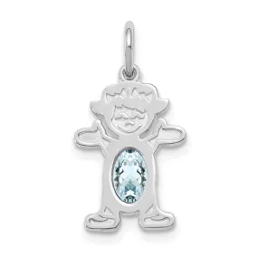 14k White Gold Girl Oval Genuine Aquamarine