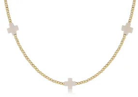 15" Choker Signature Cross Gold Pattern 2mm Bead - Off-White