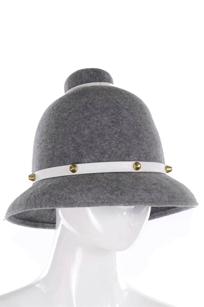 1960s Mr. John Classic Gray Wool Felt Hat With Leather Trim and Brass Studs