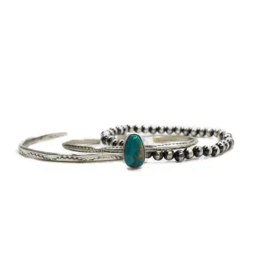 2024 BLACK FRIDAY Turquoise Cuff, Stamped Cuff & Navajo Pearl Stretch Bracelet Set - C