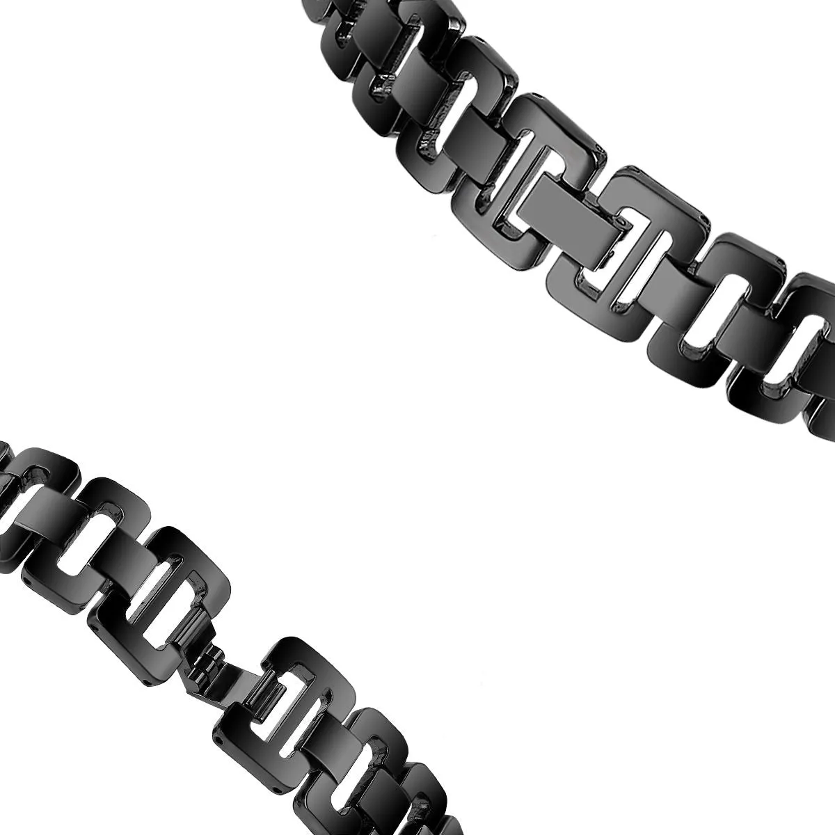 20mm Universal rhinestone D-chain stainless steel watch strap - Black