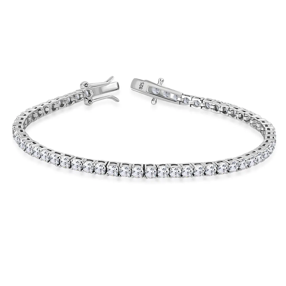 3.5mm Wide 18cm Long  | White CZ Sterling Silver Tennis Bracelet