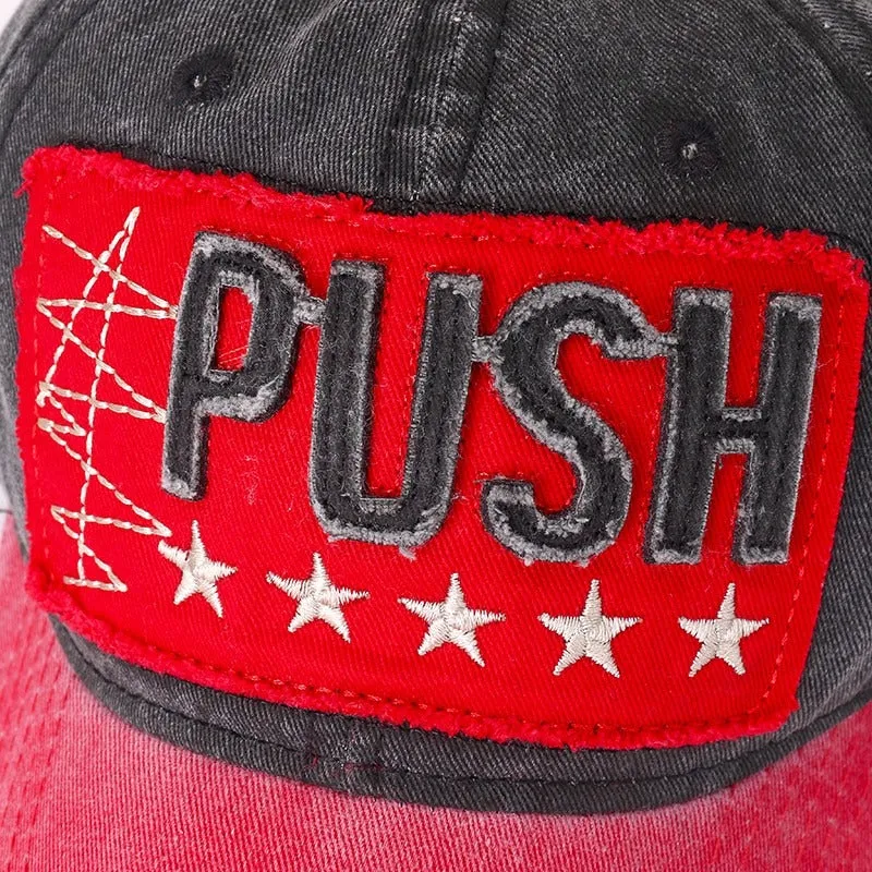 3D Retro PUSH Star Embroidered Washed Cotton Baseball Adjustable Snapback Cap