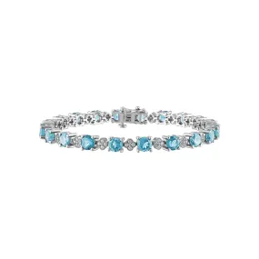 5MM Round Swiss Blue Topaz and Sapphire 7-inch Tennis Bracelet in Sterling Silver