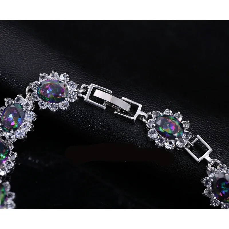 925 Oval Rainbow Mystic Topaz CZ Tennis Bracelet