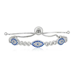 925 Silver ADJ Enameled Evil Eye Bracelet Cubic Zirconias 9.25 inches