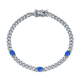 925 Sterling Silver Blue CZ Curb Link Bracelet - BGB00357BLU