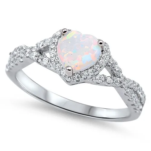 925 Sterling Silver Opal Heart Ring With CZs