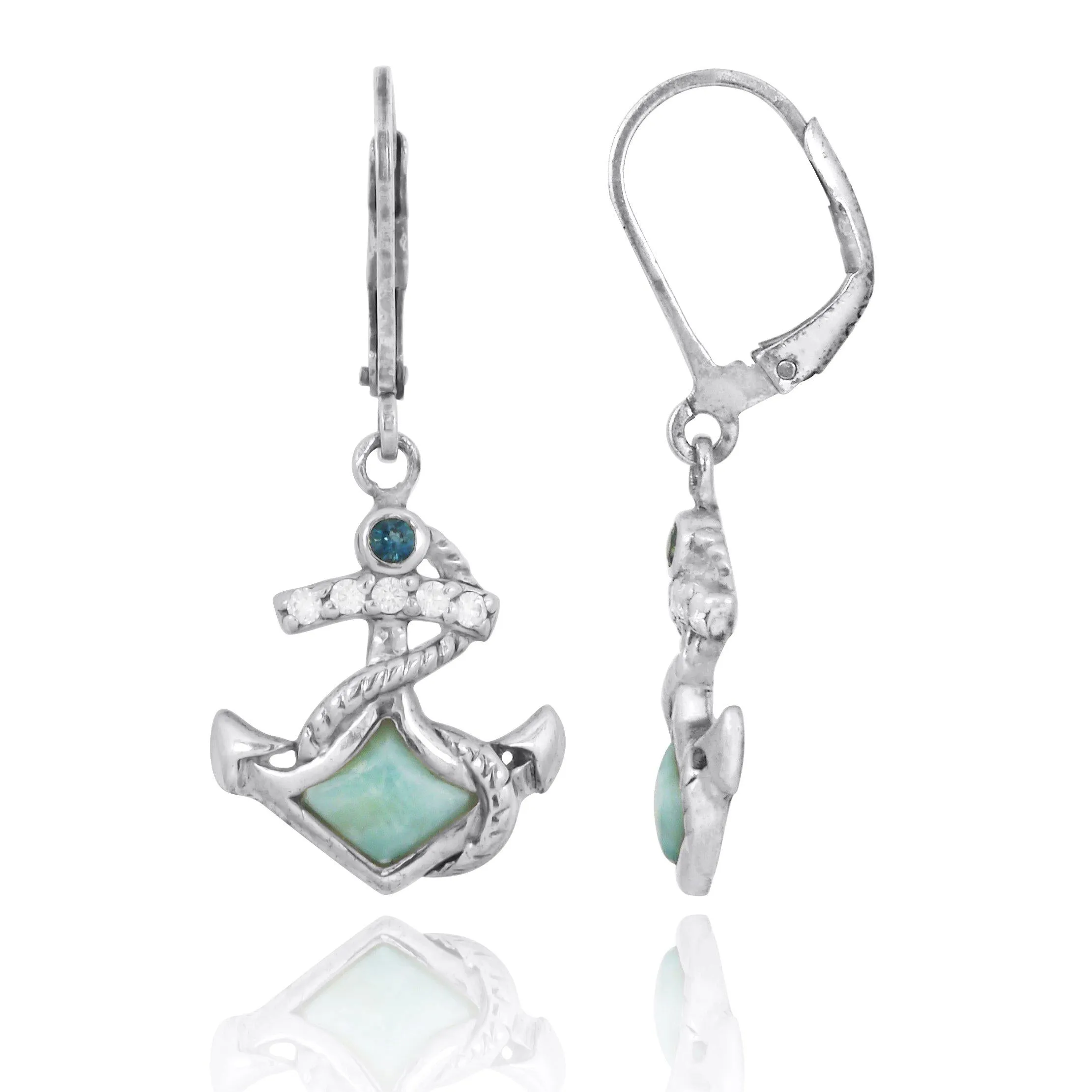 Anchor Earrings with Larimar and London Blue Topaz