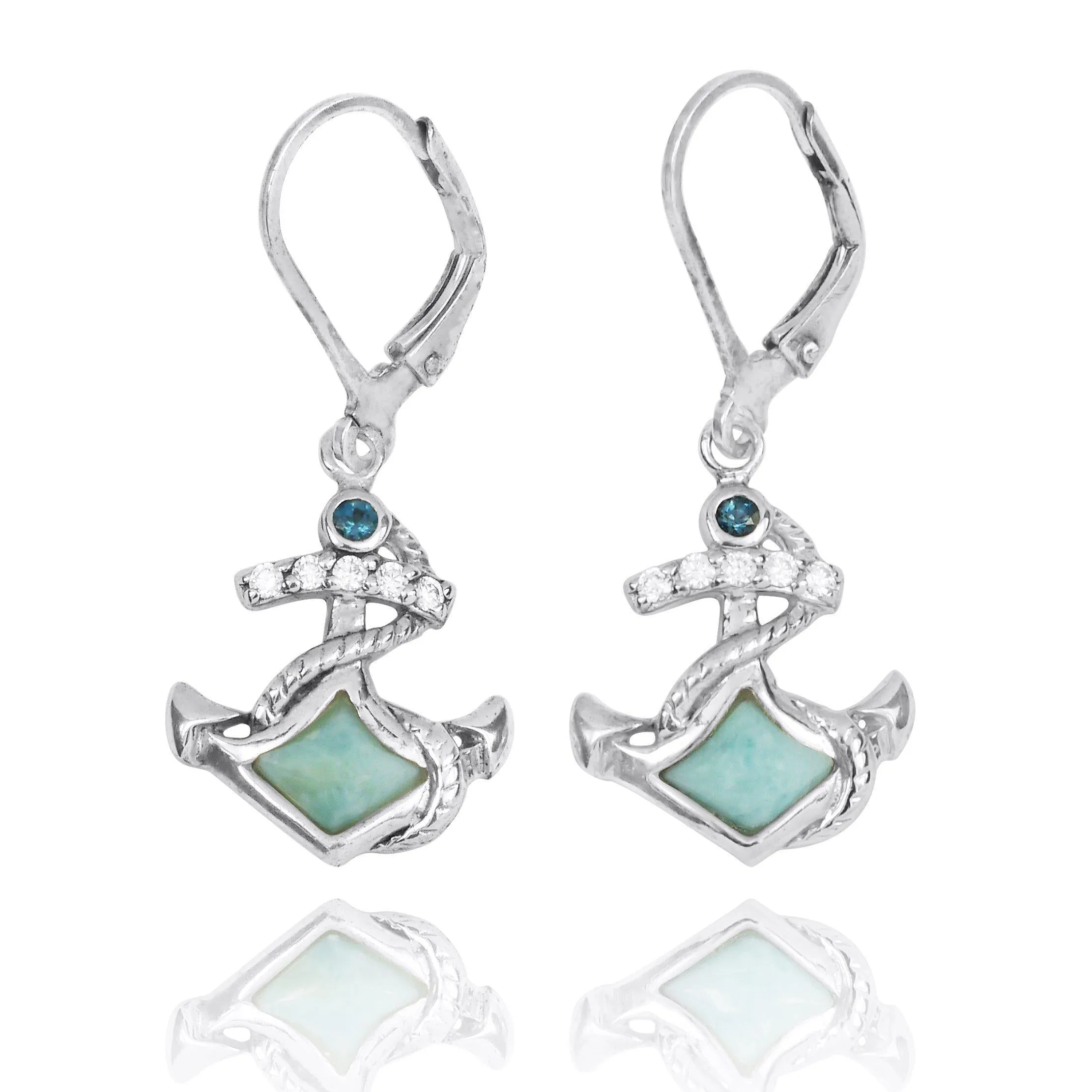 Anchor Earrings with Larimar and London Blue Topaz