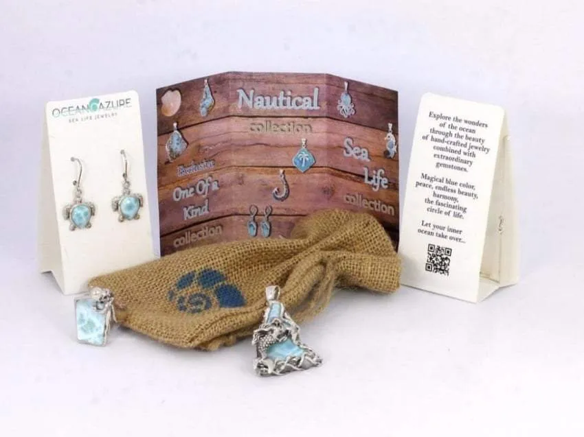 Anchor Earrings with Larimar and London Blue Topaz