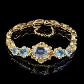 Antique Victorian Tourmaline Aquamarine Bracelet 18Ct Gold Circa 1900