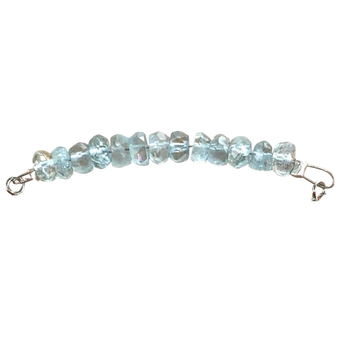 Aquamarine Bracelet Faceted Rondelle Beads with Adjustable Chain (March)