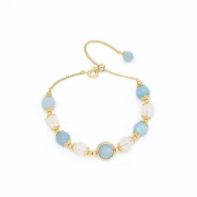 Aquamarine Crystal Popcorn Sliding Button Sterling Silver Bracelet