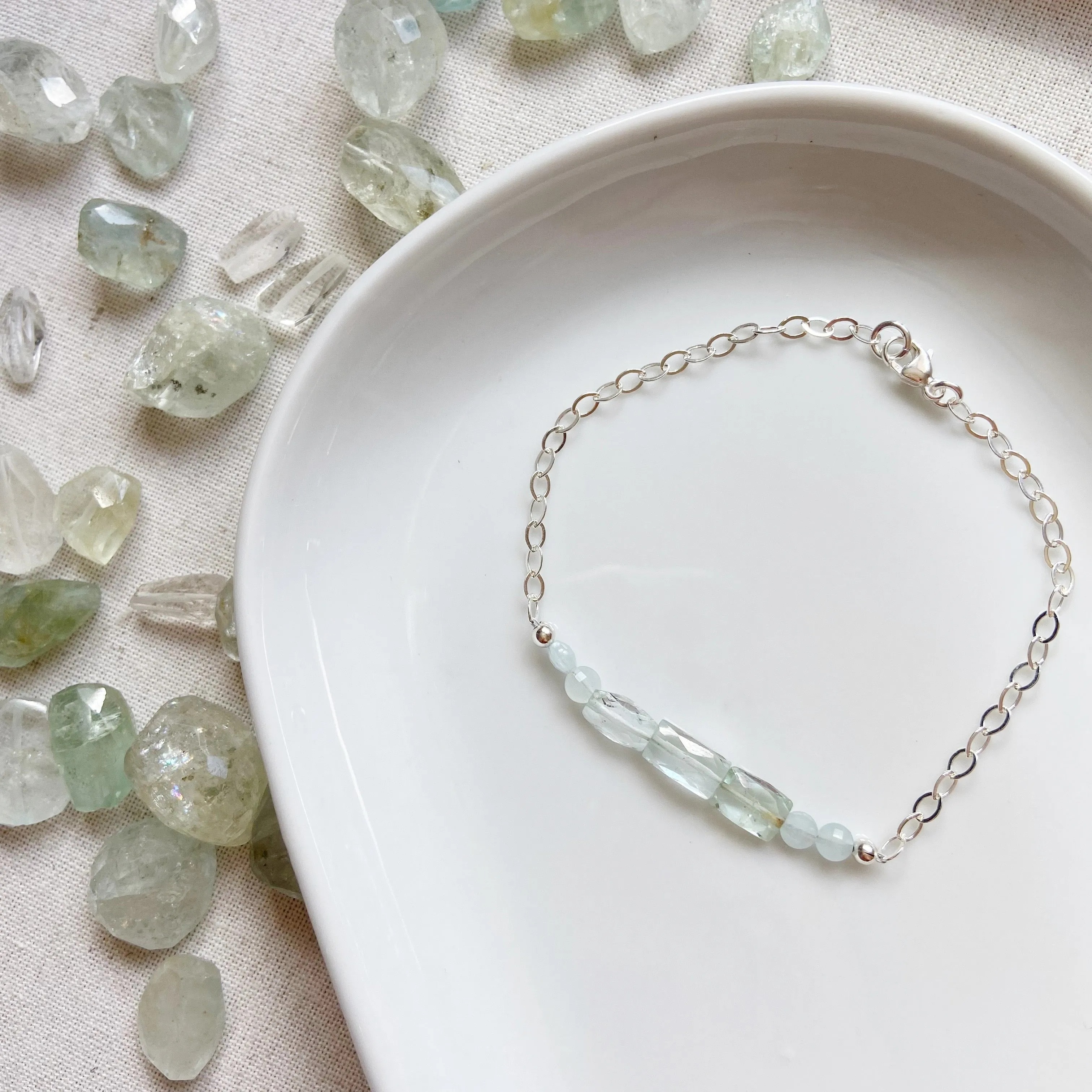 Aquamarine Dainty Chain Bracelet in Silver or Gold