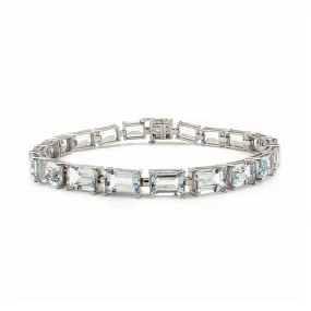 Aquamarine Emerald-Cut Tennis Bracelet (10K)