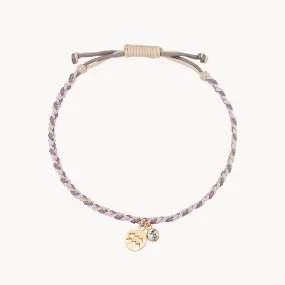 aquarius zodiac air element cord bracelet - 10k yellow gold, aquamarine, cord