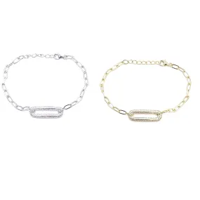 Ashley Gold Sterling Silver CZ Rectangle Link Bracelet