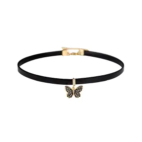 Attractive Butterfly Black Leather Choker