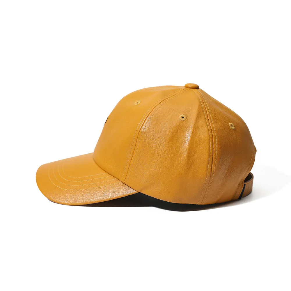 B LOGO VEGAN LEATHER CAP MUSTARD