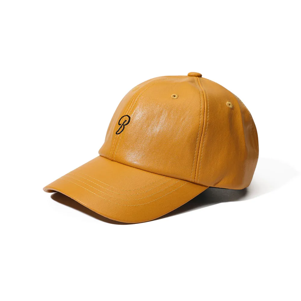 B LOGO VEGAN LEATHER CAP MUSTARD