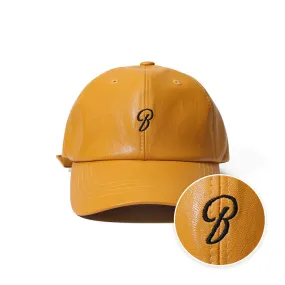 B LOGO VEGAN LEATHER CAP MUSTARD