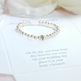 Baby's First Bracelet First Bracelet/Bride Keepsake with Pearl, Crystals, and poem