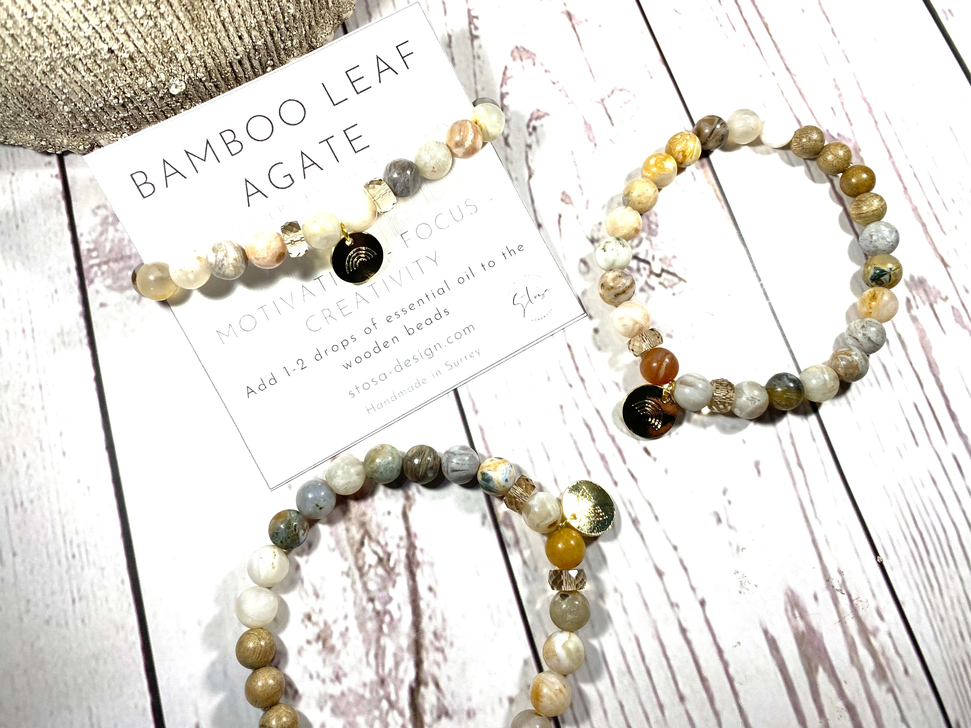 Bamboo Agate Charm Crystal Diffuser Bracelet