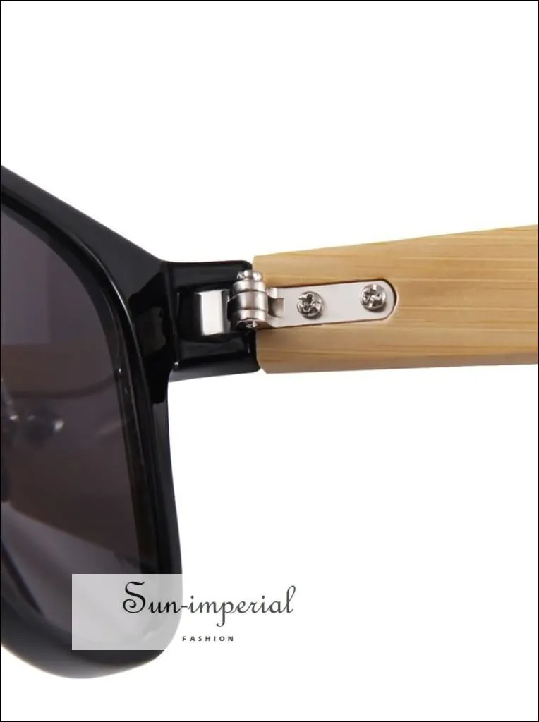 Bamboo Sunglasses Unisex Travel Sunglasses Vintage Wooden Leg Fashion Eyeglasses - Black Frame Gray