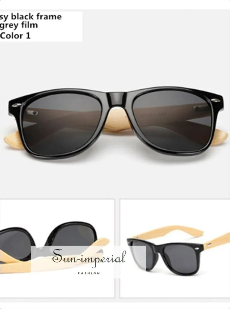 Bamboo Sunglasses Unisex Travel Sunglasses Vintage Wooden Leg Fashion Eyeglasses - Black Frame Gray