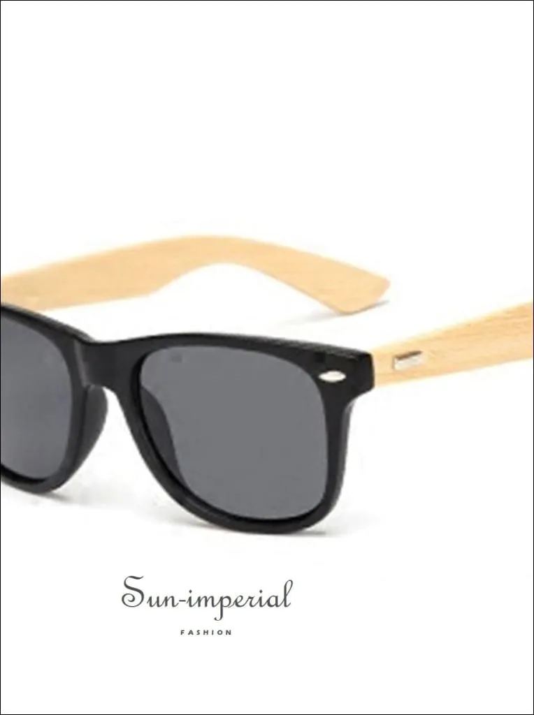 Bamboo Sunglasses Unisex Travel Sunglasses Vintage Wooden Leg Fashion Eyeglasses - Black Frame Gray