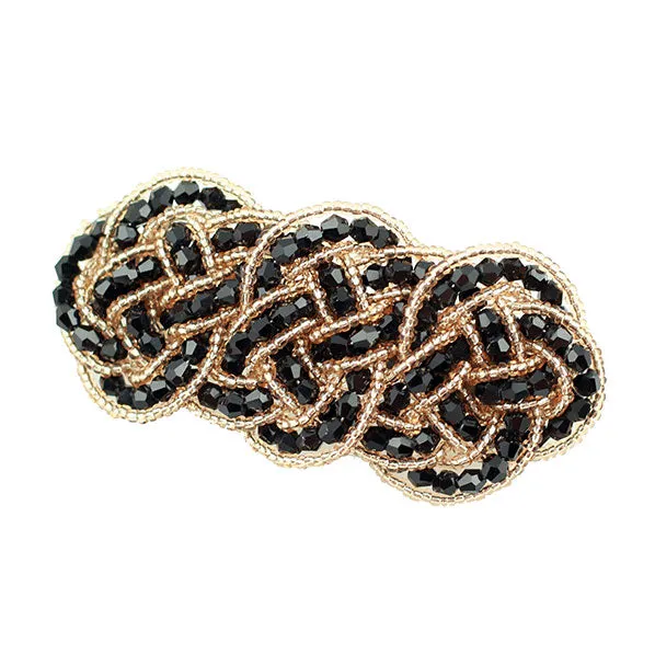 Beaded Black Crystal Knot Princess Barrette