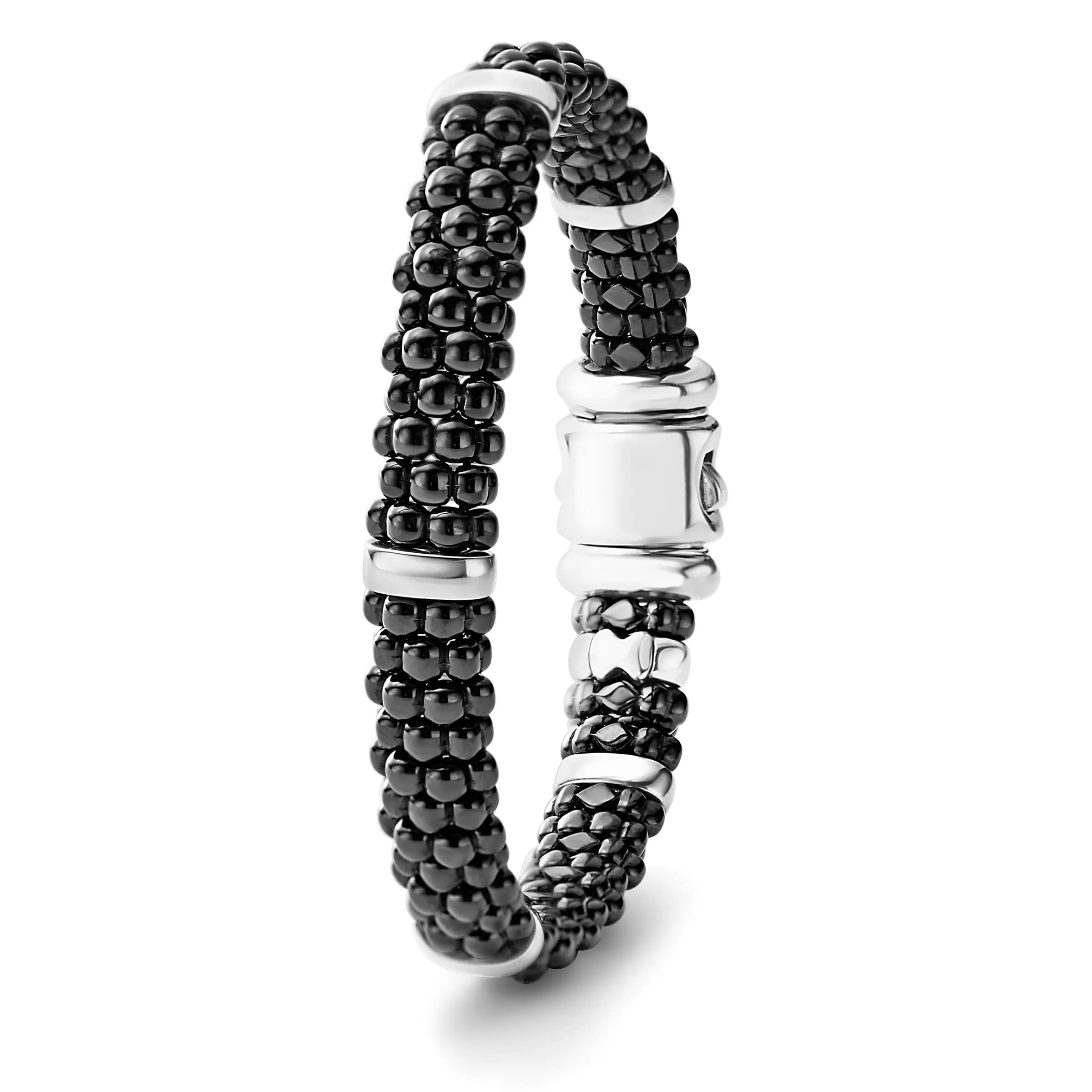 Black Caviar Silver Station Ceramic Caviar Bracelet | 9mm