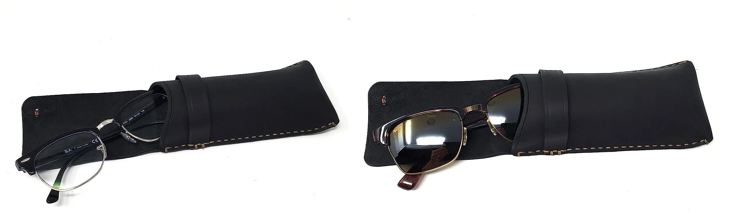 Black Leather Eyeglass Case Genuine Leather Protects Sunglasses Eyeglasses Case