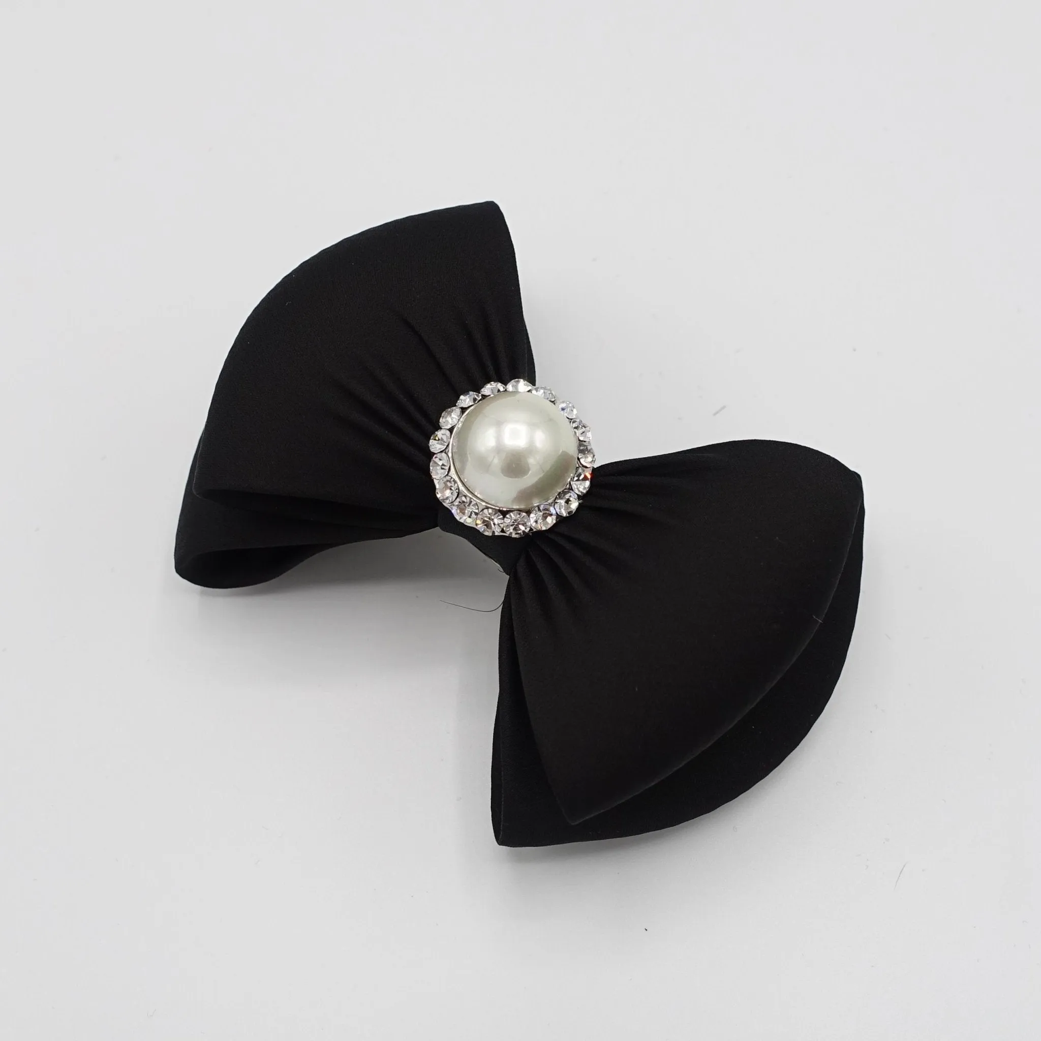 black satin hair bow rhinestone embellished bow french barrette