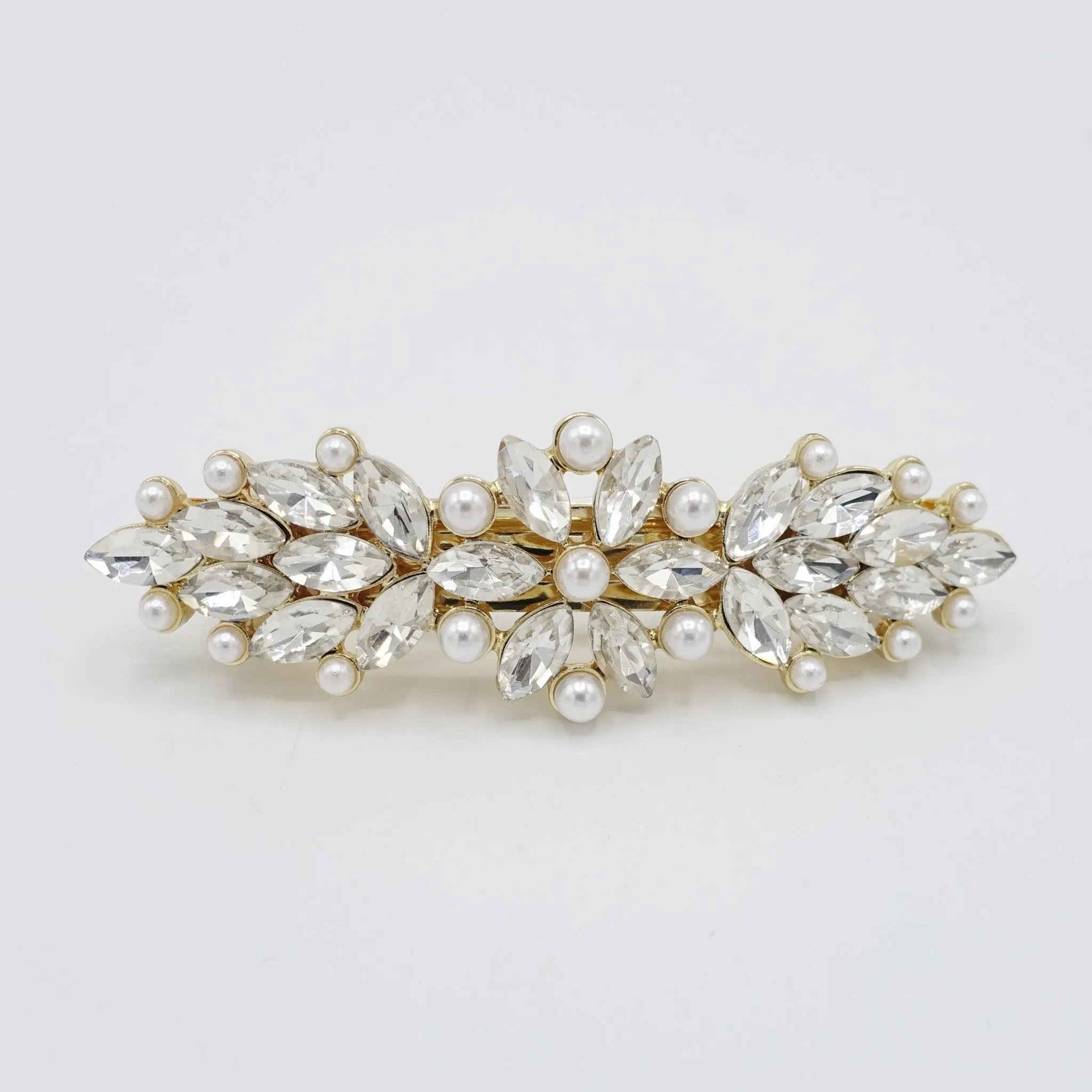 bling rhinestone pearl hair barrette flower petal side hair barrette