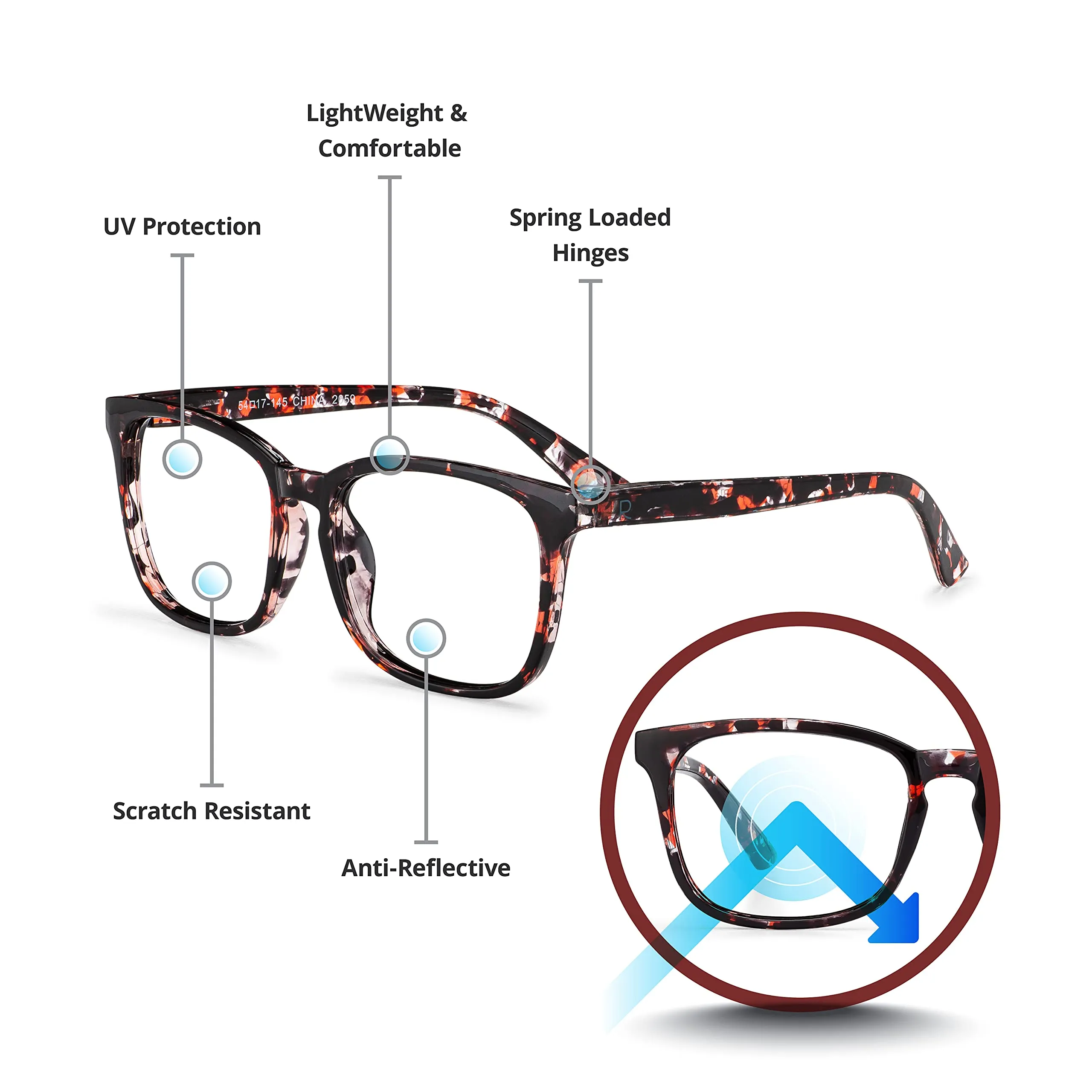 Blue-Light-Blocking-Reading-Glasses-Rose-Tortoise-0-00-Magnification-Computer-Glasses