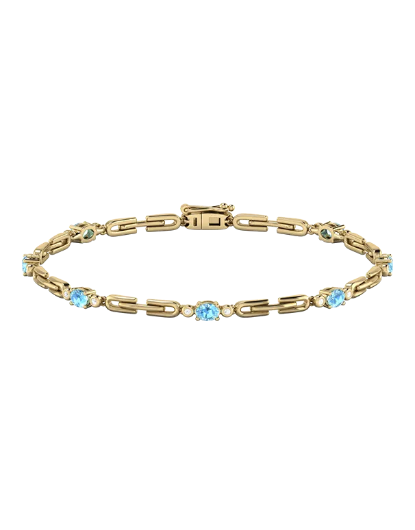 Blue Topaz Bracelet - 10ct Yellow Gold Blue Topaz & Diamond Bracelet - 787946